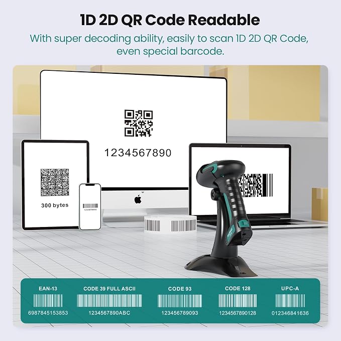 Wireless Barcode Scanner with Stand, Industrial 2D 1D QR Bluetooth Barcode - Image 4