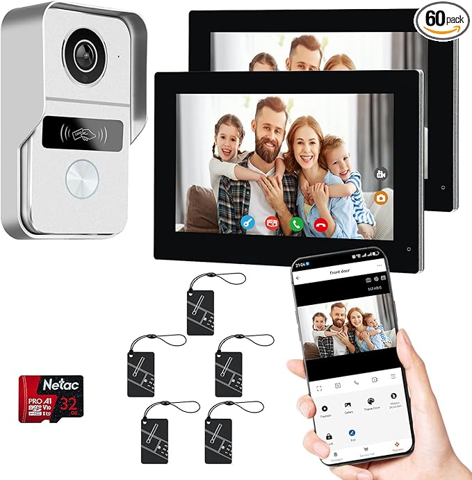 2 Wired Video Doorbell video Intercom System 1-Camera and 2-Monitor, 7 Inch by Fromthebrand