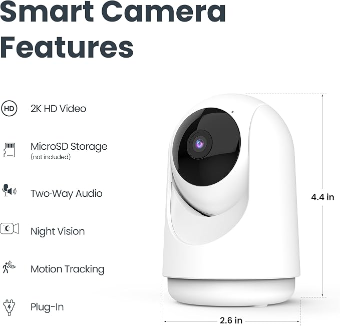 Feit Electric Smart Indoor Pan Tilt Baby Monitor Camera, 2K WiFi Security Camera - Image 2