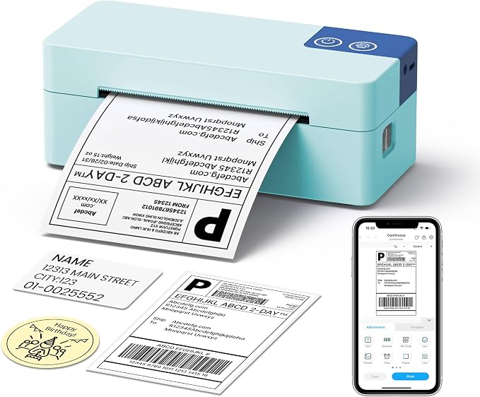 Bluetooth Thermal Shipping Label Printer, 4x6 Portable Direct Thermal Printer by ETIKEZ