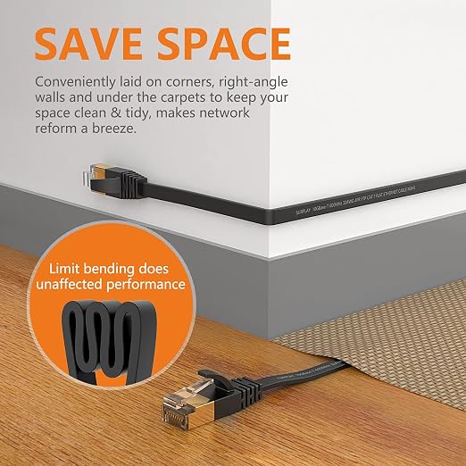 Cat7 Ethernet Cable 50FT-Black-10Gbps High Speed Ultra Slim Outdoor&Indoor - Image 4