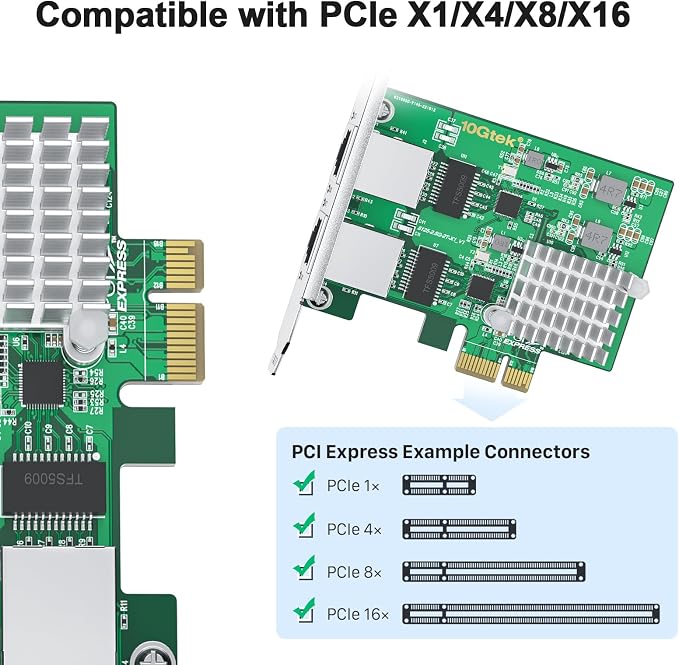 100M/1000M/2.5G NIC Network Card, Dual RJ-45 Port, - Image 2
