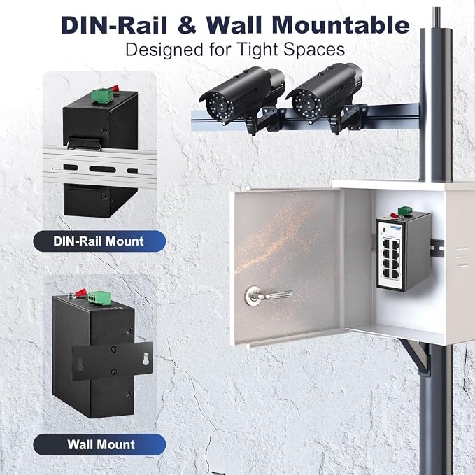 8 Port Mini Industrial Switch, 10/100Mbps Fast Ethernet, Din Rail & Wall Mount - Image 7