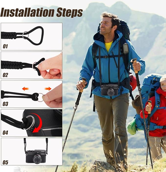 ARVOK 2 Pack Camera Strap with Camera Wrist Strap, 110cm Climbing Rope Camera - Image 5