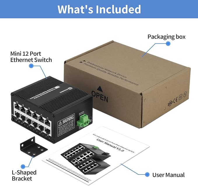 12 Port Gigabit Ethernet Switch, Unmanaged Industrial Network Switch, Dual - Image 9