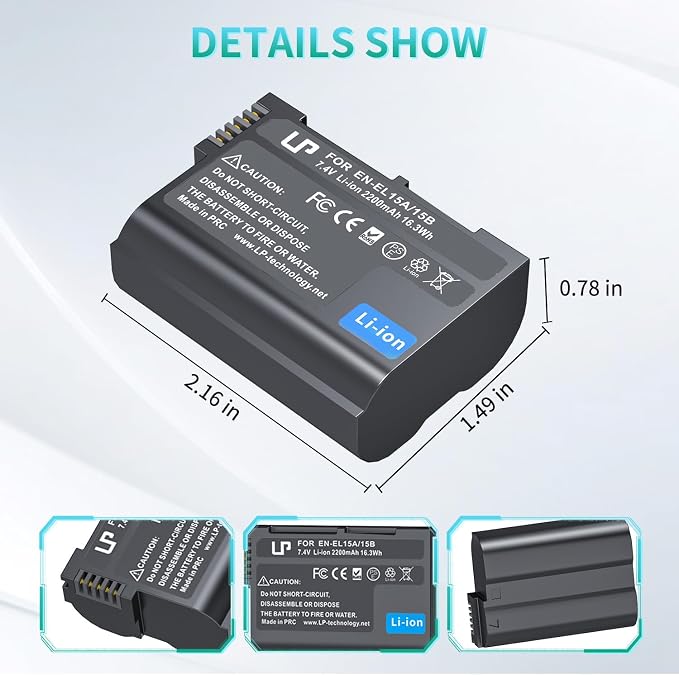 LP EN-EL15C Replacement Battery, 2200 mAh EN-EL15a/EN-EL15b Battery Compatible - Image 3