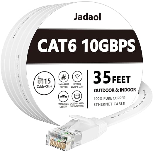Jadaol Cat 6 Ethernet Cable 35 ft, 10Gbps Support Cat8 Cat7 Network, Flat RJ45 by Jadaol