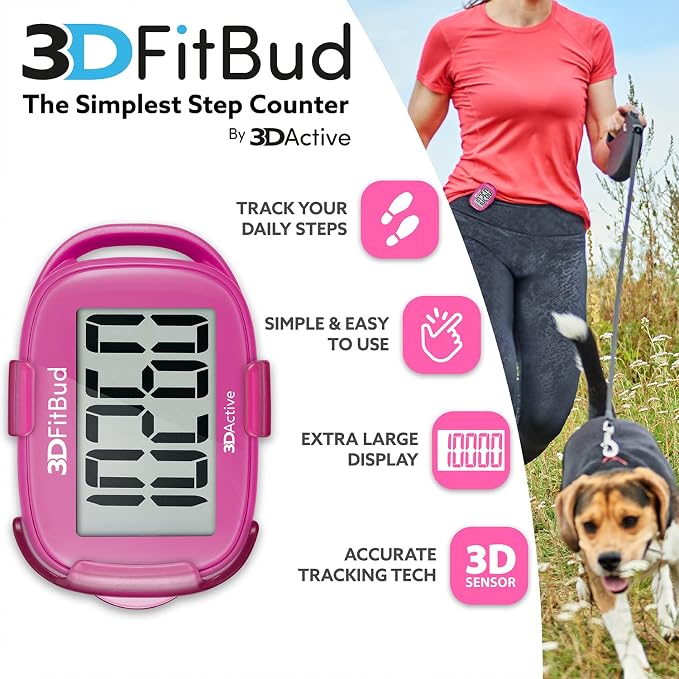 3DActive 3DFitBud Simple Step Counter Walking 3D Pedometer - Image 2