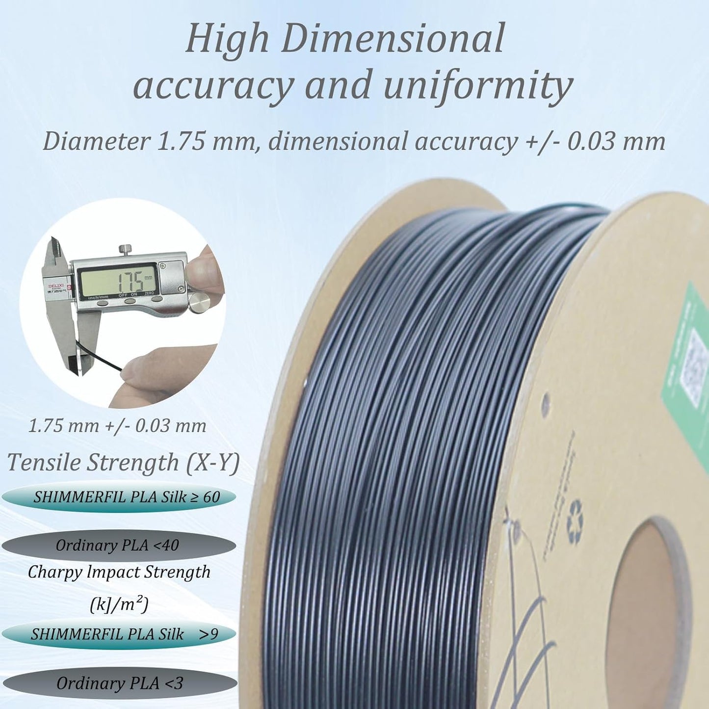 Silk Filament 1.75, Pla + Filament, 3D Printer Filament, Dimensional Accuracy +/- 0.03 Mm, 3D Printer Filament Silk, Pla Filament', Pla 1 Kg (2.2 Lbs), Fit Most FDM 3D Printers (Copper)