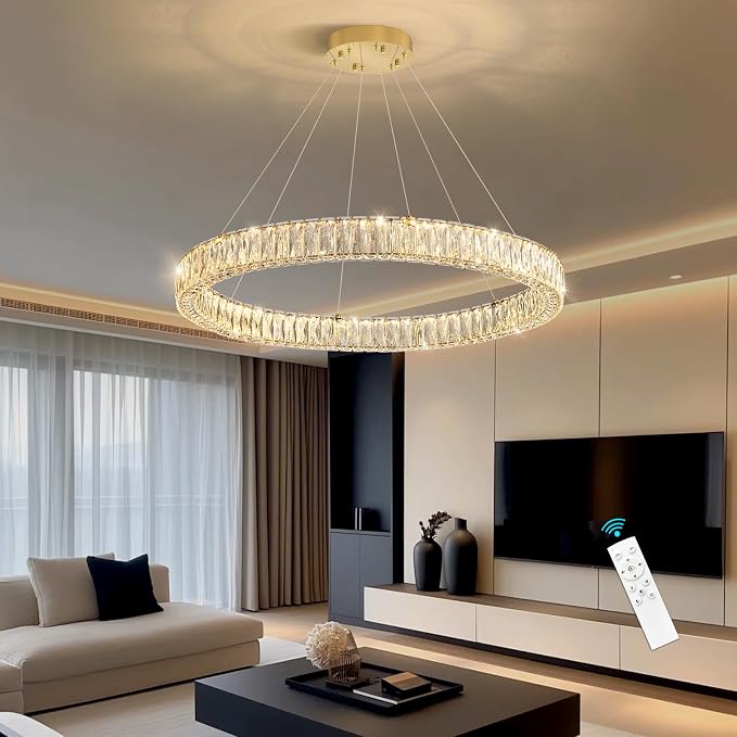 HAIXIANG Modern Crystal Chandelier Dimmable LED Ring Pendant Chandeliers Light - Image 8