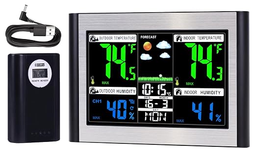 Weather Stations Wireless Indoor Outdoor Thermometer, Color Display Digital by Comfytune