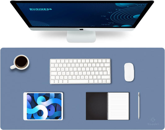K KNODEL Large Office Leather Desk Mat, Mouse and Keyboard Pad, Computer and Laptop Mat, Desktop Protector and Cover, Writing Pad and Blotter (31.5"x15.7", Lake Blue)