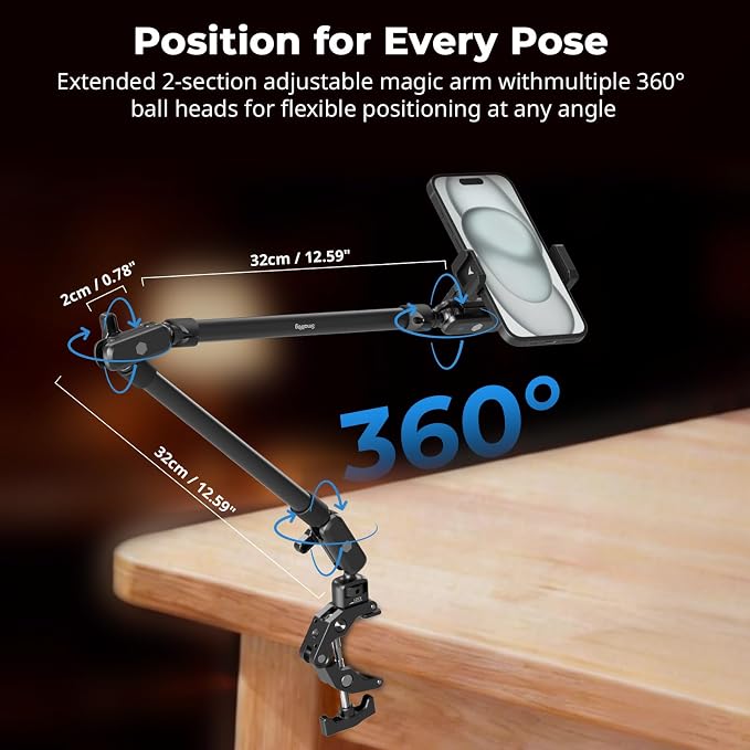 SmallRig 26" Magic Arm with Super Clamp, Overhead Phone Mount, Flexible Desk - Image 4