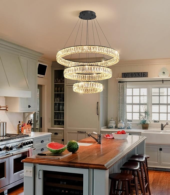 HAIXIANG Modern Glam Chandelier Crystal LED Remote Rings Chandelier Adjustable - Image 6