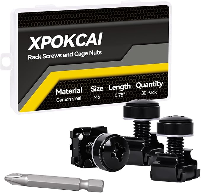 30-Pack M6 x 20mm Rack Mount Screws and Cage Nuts by Unknown