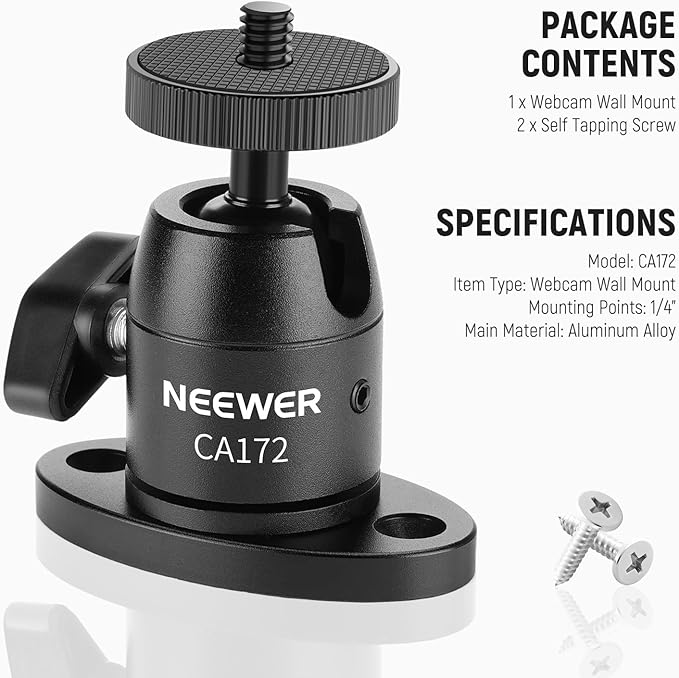 NEEWER Webcam Wall Ceiling Mount Bracket, Aluminum Alloy Mini Ball Head & 1/4" - Image 7