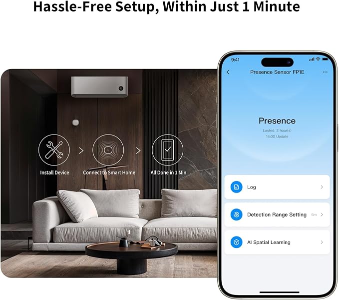 Aqara Zigbee Presence Sensor FP1E, mmWave Radar Wired Motion Sensor, AI Spatial - Image 4