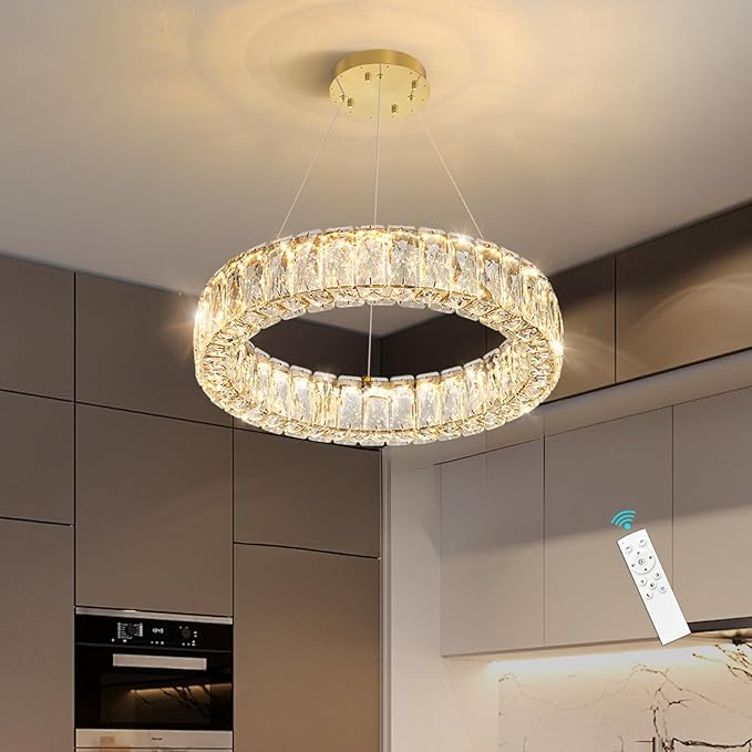 HAIXIANG Modern Crystal Chandelier Dimmable LED 16 Inch Ring Pendant Lights by HAIXIANG
