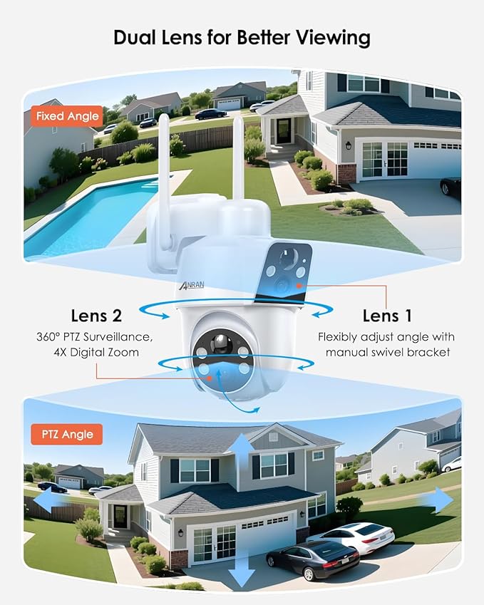 ANRAN 2 Pack Dual-Lens Solar Security Camera Wireless Outdoor - Image 2