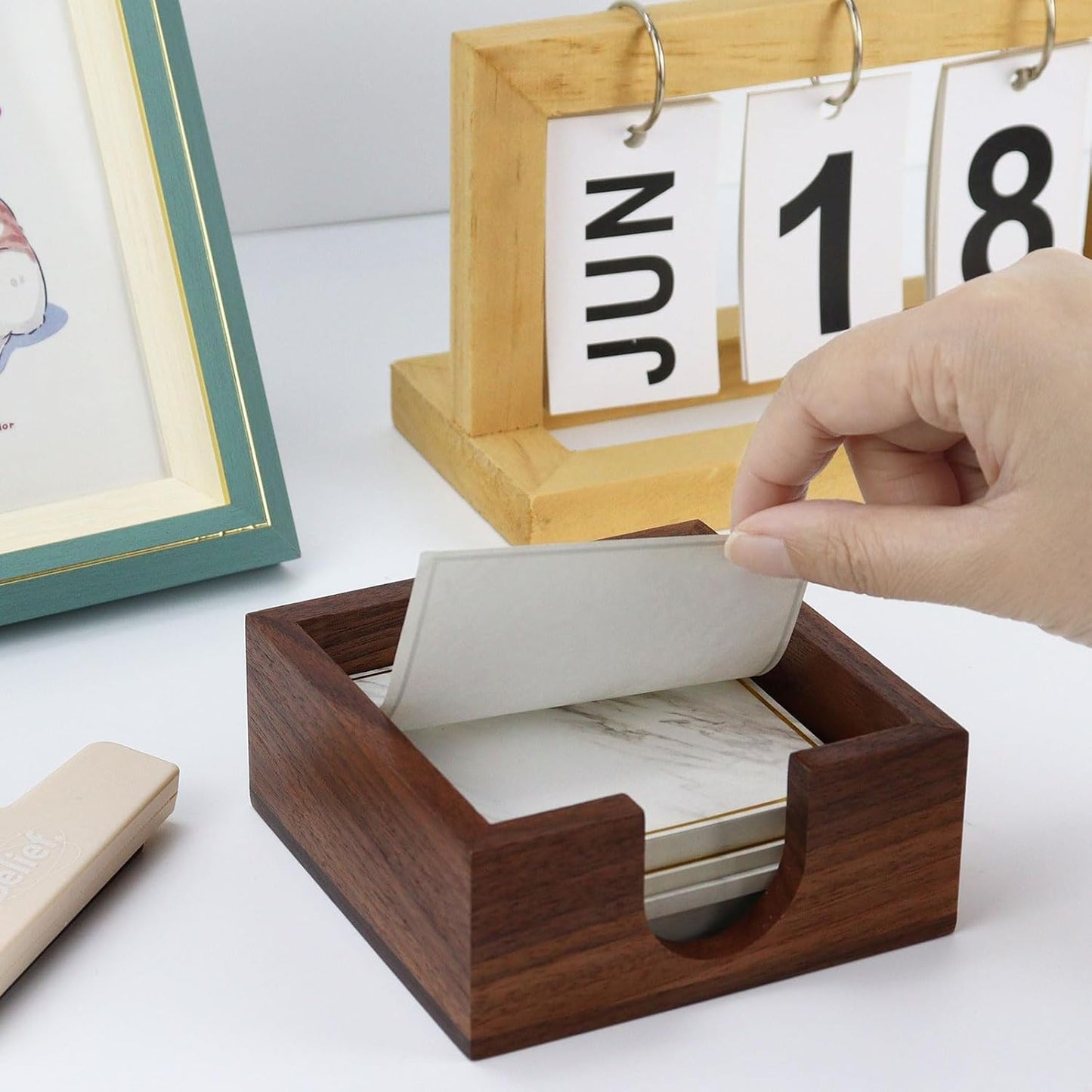 MultiBey Wooden Walnut Sticky Note Pad Holder for Desk, Memo Holder Paper Dispenser, Desktop Accessories Organizer for Office School Home (Thick)