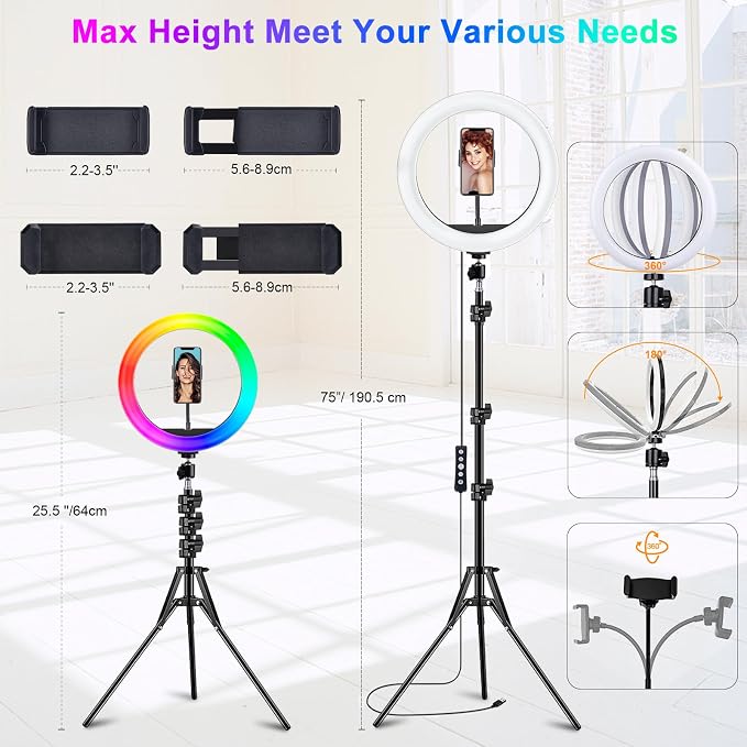STALLY 10.2" Ring Light with Stand, 12 Dimming Levels, 32 Color Modes Selfie - Image 6
