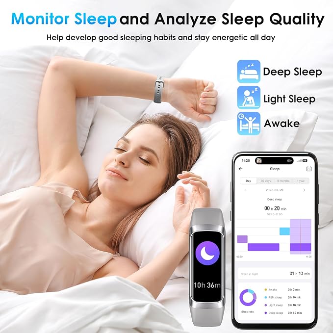 Fitness Tracker, 24/7 Heart Rate Blood Oxygen Blood Pressure Body Temp Monitor - Image 3