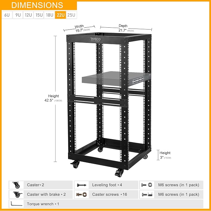 RIVECO 22U Open Frame Server Rack - Image 3