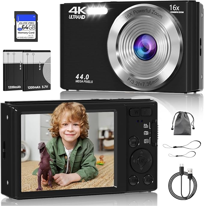 Digital Camera, FHD 4K 44MP Digital Camera, 16X Digital Zoom, Digital Point and by CEYE