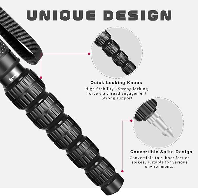 TONYBOO 68.5” Aluminum Camera Monopod, Lightweight & Portable, 5-Section Travel - Image 5