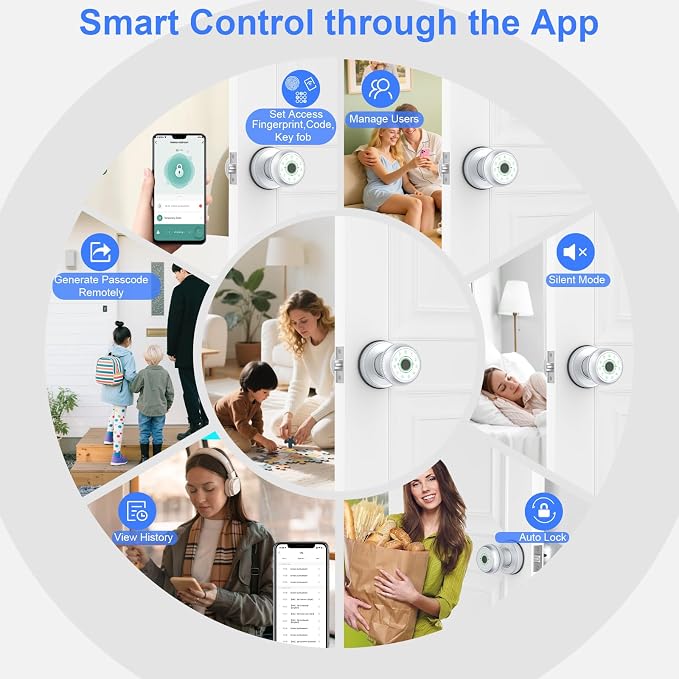 BIWIBON 5-in-1 Smart Door Knob, Fingerprint Door Knob - Image 3