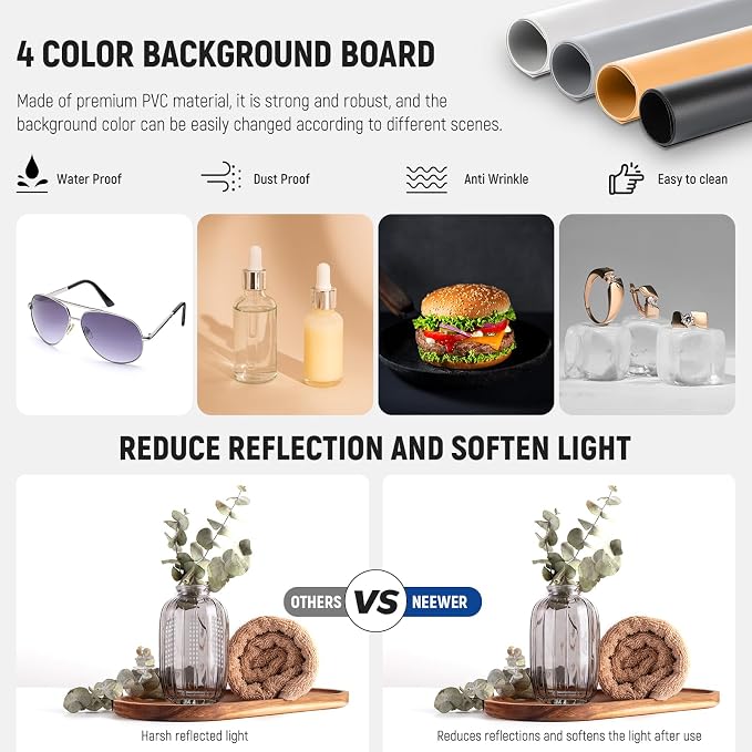 NEEWER 50W Upgraded Photo Studio Light Box, 4 Backdrops, 5600K 192 LEDs - Image 4