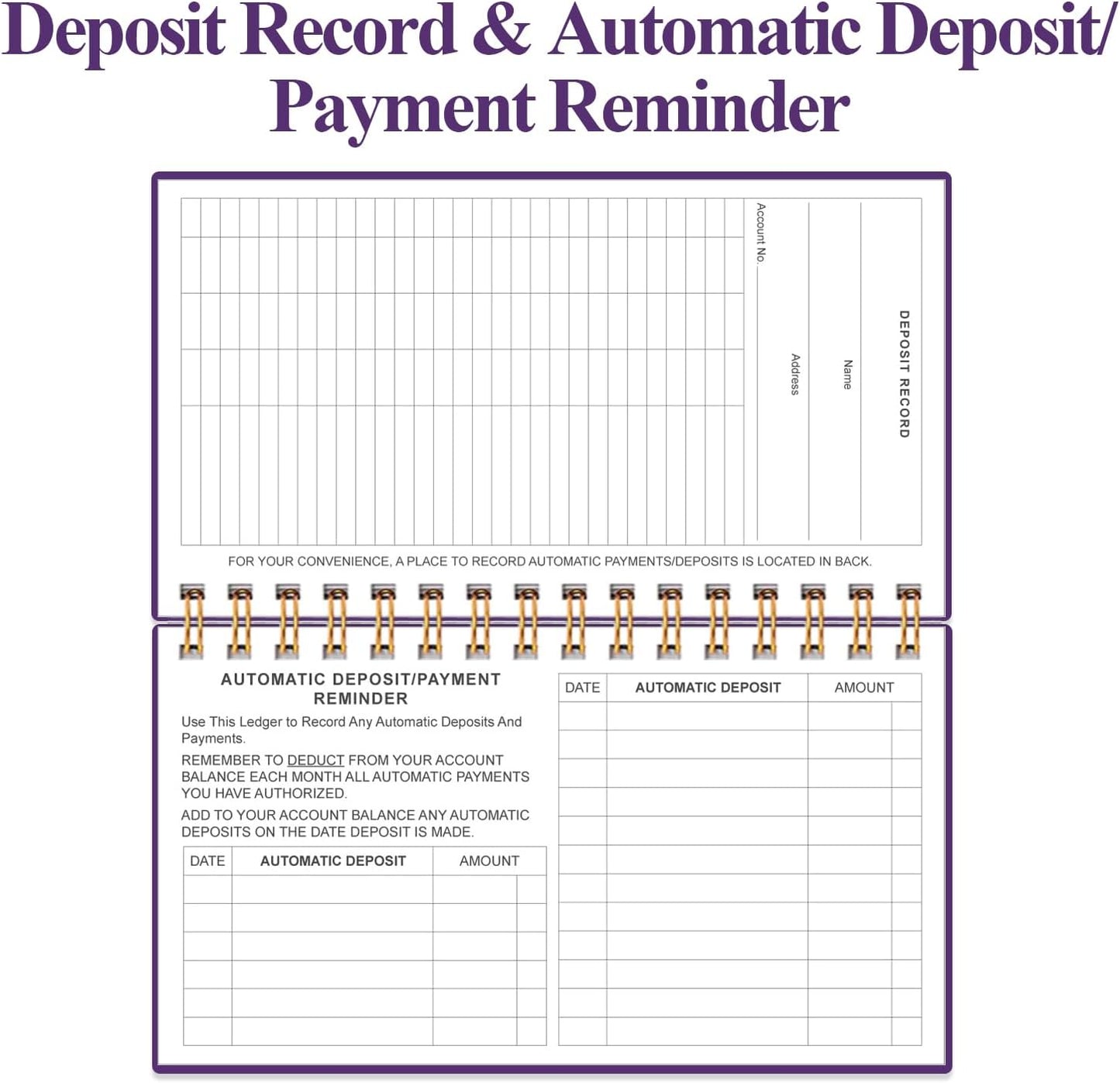 Check Registers for Personal Checkbook - A6 Blank Ledger Transaction Registers for Personal, Check Register Book for Checking and Saving Account, Deposit and Credit Card, 3,75" x 6.75", Purple