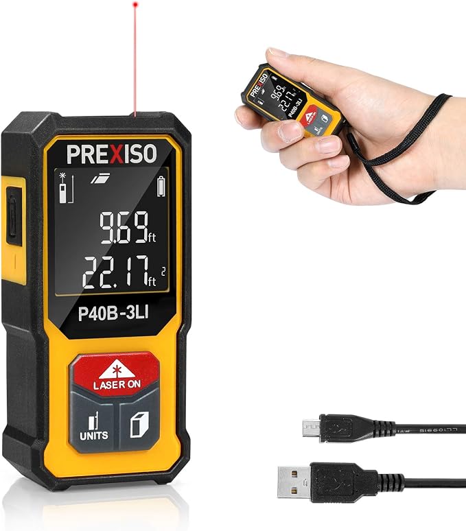 PREXISO Mini Laser Measurement Tool, 135Ft Rechargeable Laser Distance Meter by PREXISO