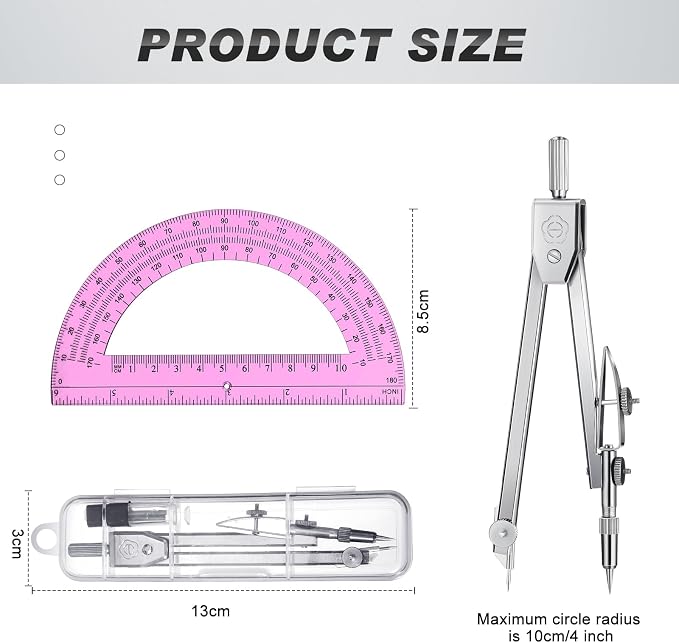 EBOOT Student Geometry Math Set, Drawing Compass and 6 Inch Swing Arm - Image 3