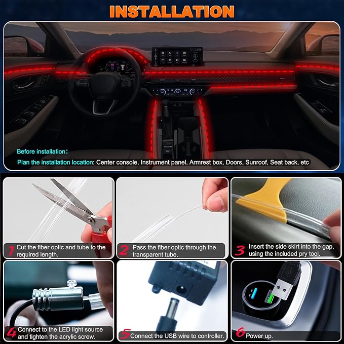 Jushope Interior Car LED Strip Lights - Image 6