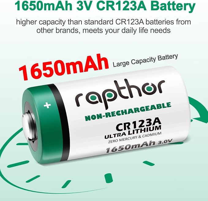rapthor CR123A Lithium Batteries 3V 12 Pack 1650mAh High Capacity CR123 CR17345 - Image 3