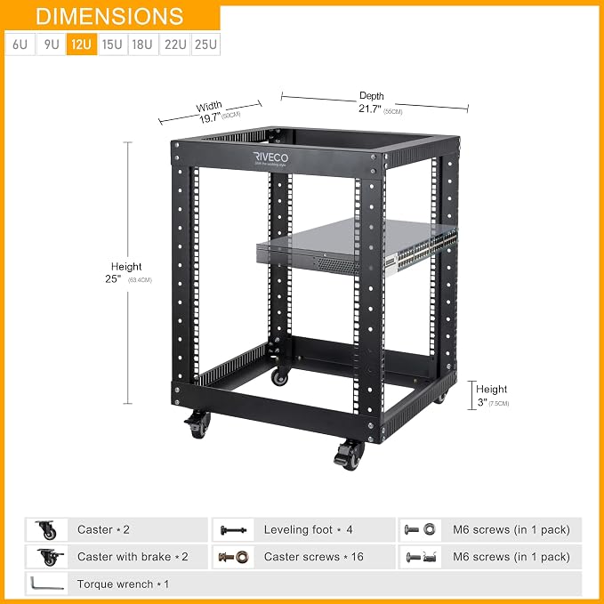 12U Server Rack Open Frame - Image 3