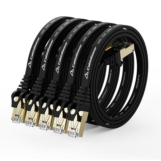 CableGeeker Cat 8 Ethernet Cable 1FT 5 Pack All-Black, 40Gbps 2000Mhz High by CableGeeker