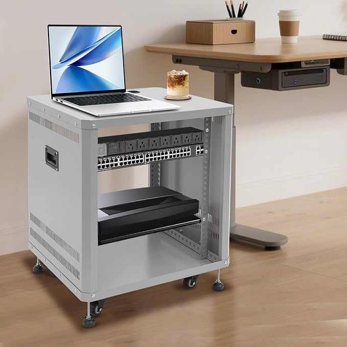 12U Home Audio & Video Stage Stereo Equipment Storage Cabinet Stand On Wheels - Image 9