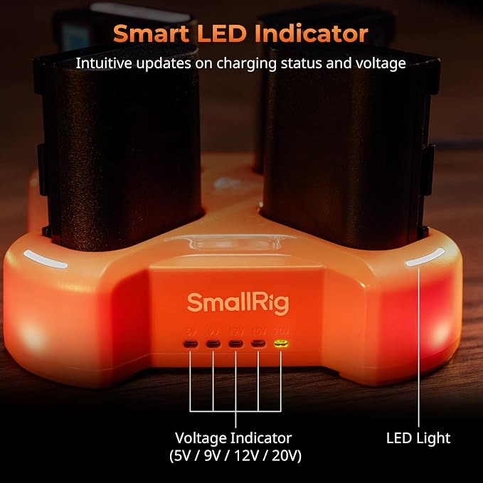 SmallRig 4-Slot Charger for Canon LP-E6NH Battery, PD 60W Fast Charge, LED - Image 5