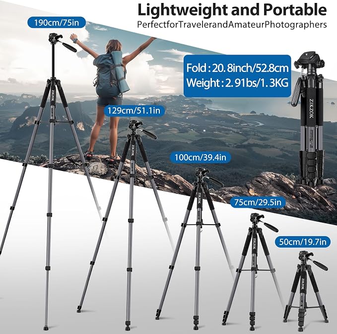 75" Camera Tripod, Heavy Duty Aluminum Camera Stand - Image 3