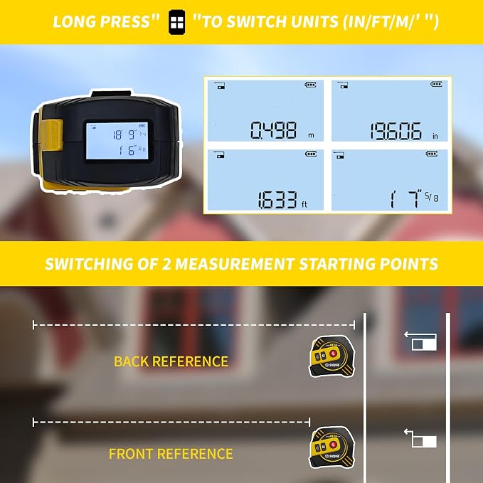 2-in-1 Laser Tape Measure 262ft Rechargeable Digital Tape Measure - Image 3