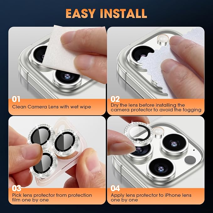for iPhone 16 Pro/16 Pro Max Camera Lens Protector Bling Individual Metal - Image 7