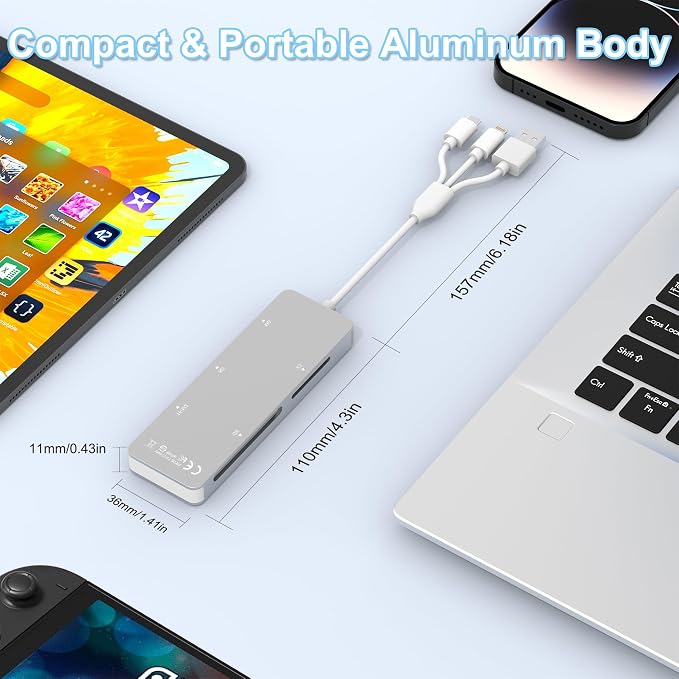 Memory Stick Pro Duo Adapter, 5-in-1 Aluminum SD/TF/CF/MS/XD Picture Card Reader - Image 7