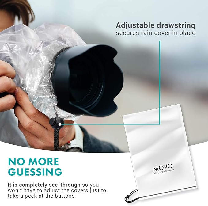 Movo RC1 Clear Rain Cover for DSLR Camera and Lens up to 18" Long - Image 6