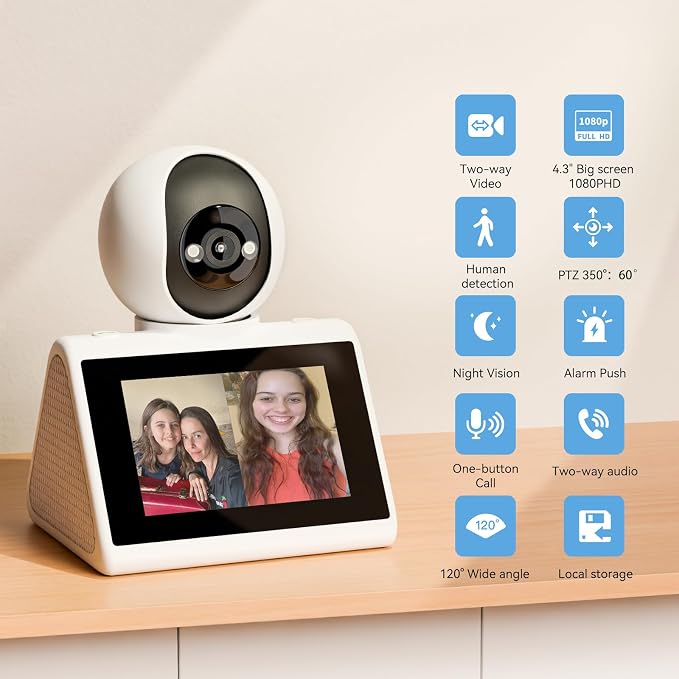 Home Security Camera with 4.3" Screen, Two Way Video Call Function - Image 5