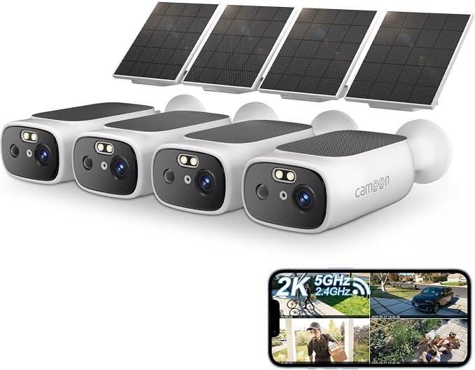 2K Solar Security Cameras Wireless Outdoor-2.4/5Ghz WiFi Cameras by Camoon