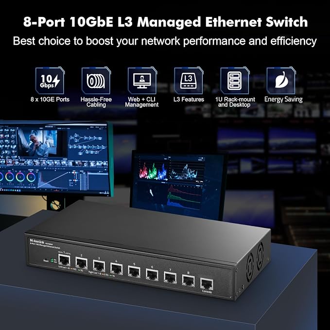 MokerLink 8 Port 10G Managed Ethernet Switch, 10G/5G/2.5G/1G Auto-Adaptive - Image 2