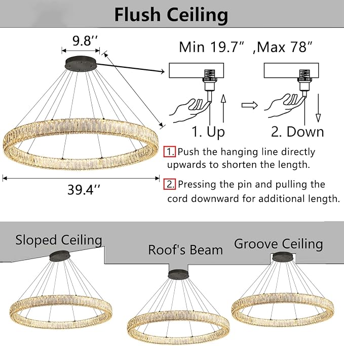 HAIXIANG Modern Crystal Chandelier Dimmable Large Ring LED Pendant Lights - Image 2