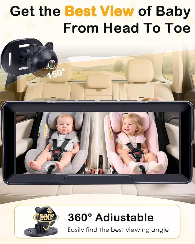 1080P Dual Baby Car Camera: 6.8" Night Vision Monitor 2-Kids from Head to Toe - Image 7
